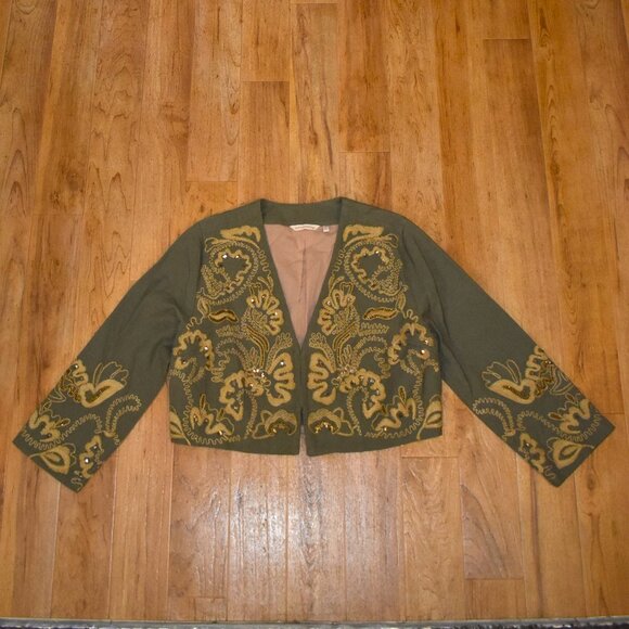 Soft Surroundings Jackets & Blazers - Soft Surroundings Green Linen Blend Embroidered Bolero Jacket Sz M